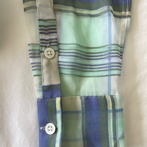 EQUIPMENT NWT WOMENS SP BUTTON-DOWN LONG SLEEVE SHEER TOP BLUE GREEN PLAID SILK - Picture 7 of 12